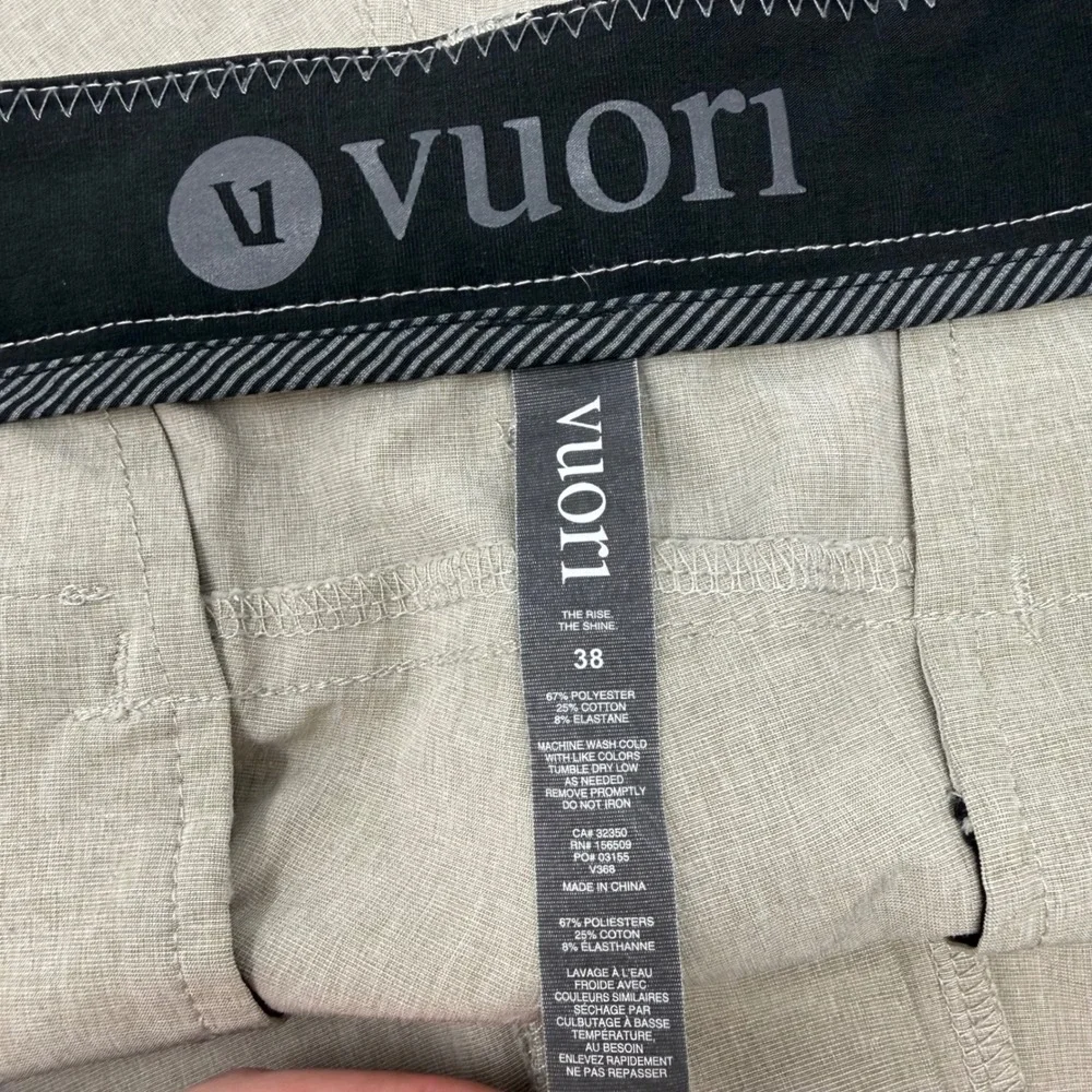 Vuori Aim Shorts Mens‎ 38 Khaki Tan Heathered Stretch Performance Golf